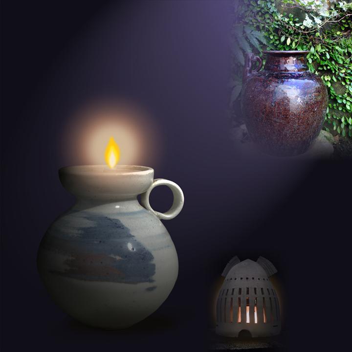 油燈 姚克洪白陶絞胎